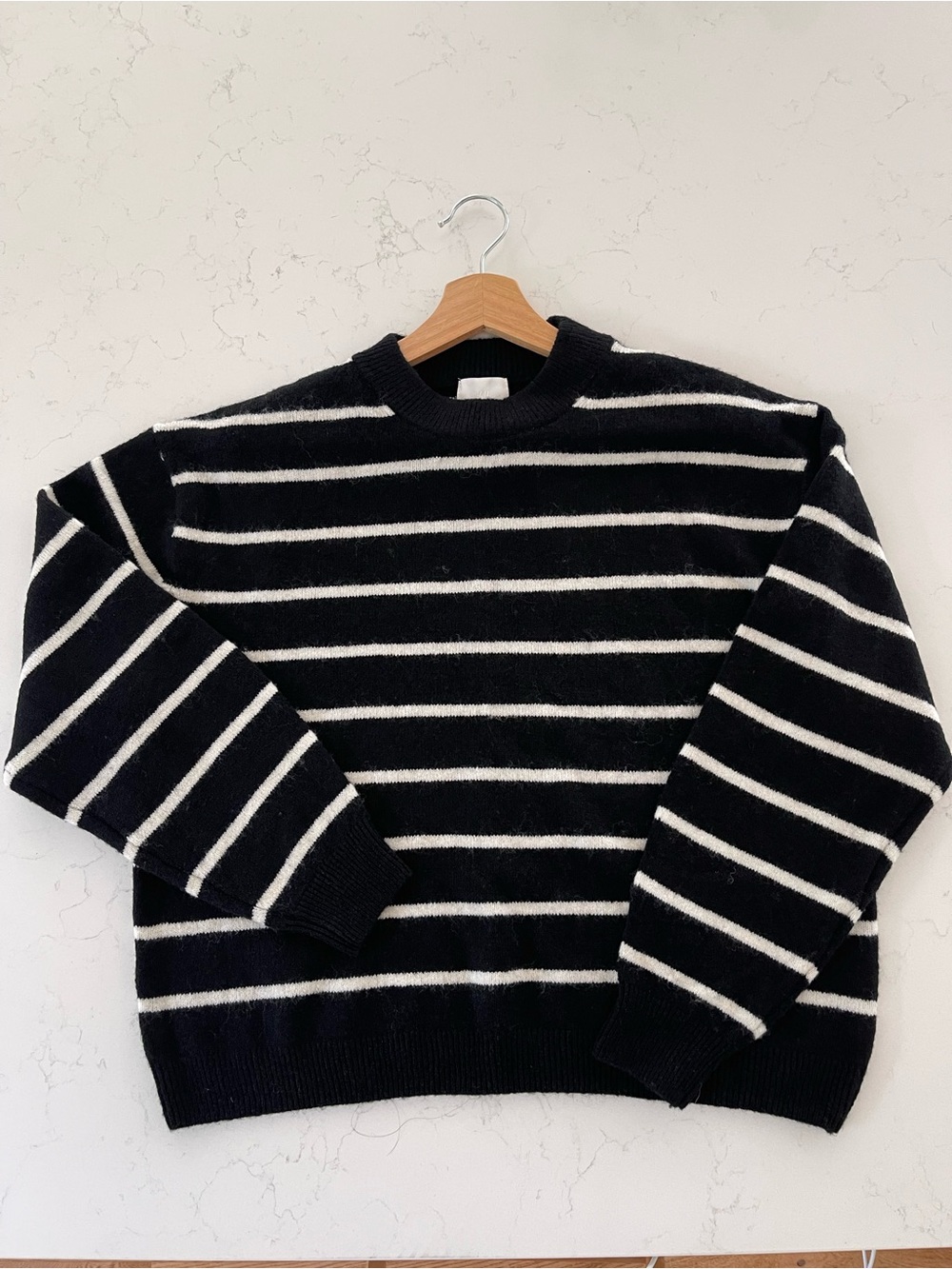 H&M Black Crewneck Sweater with White Stripes